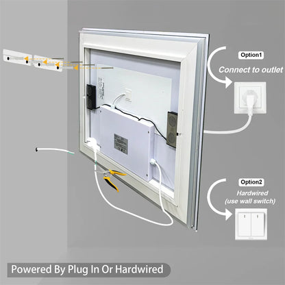 Rectangle Bluetooth Smart Bathroom Mirror  Illuminated Defog with Speakers and Time/Date/Temperature Display