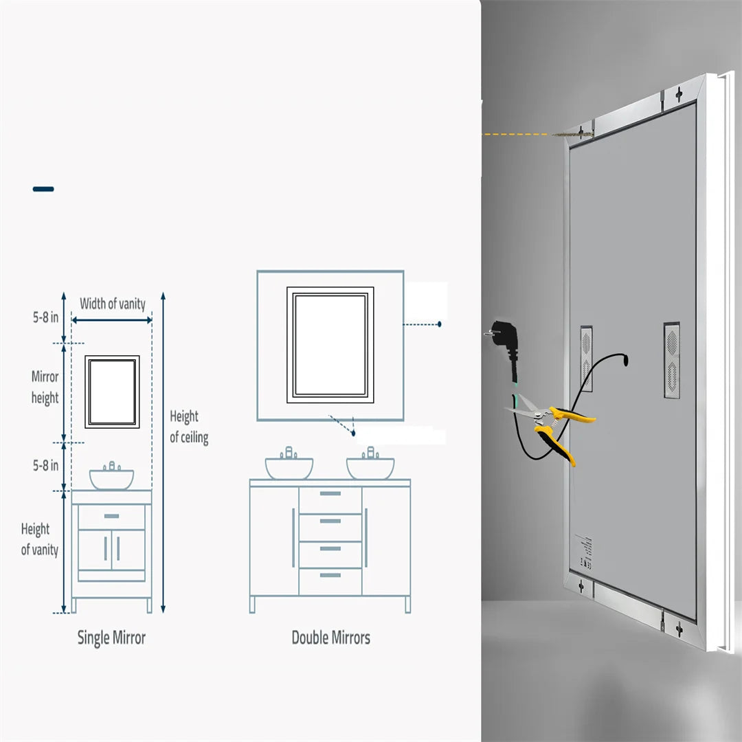 Smart Rectangle Bluetooth Bathroom Mirror with Time & Temperature Display, Double light，Dimmable LED, Anti-Fog, and Built-in Speaker