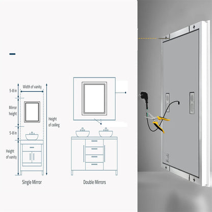 Smart Rectangle Bluetooth Bathroom Mirror with Time & Temperature Display, Double light，Dimmable LED, Anti-Fog, and Built-in Speaker