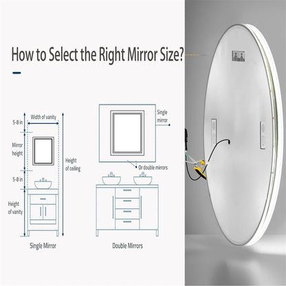 Smart Round Bathroom Mirror with Dual Bluetooth Speakers, Double light,Anti-Fog, Time & Temperature Display