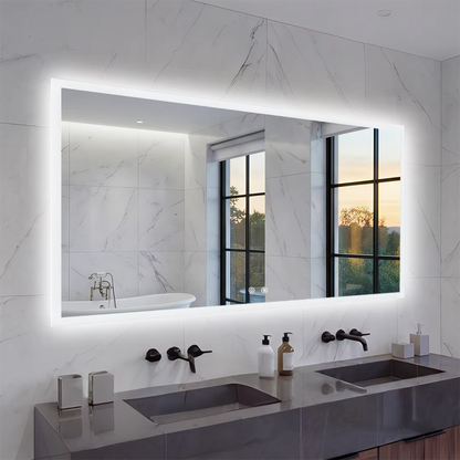 Large Backlit Rectangle Bathroom Mirror with Touch Sensor & Anti-Fog Function