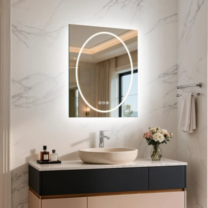 Frameless Double LED Lighted Bathroom Mirror, Rectangle & Round Tempered Glass Frontlit and Backlit Antifog