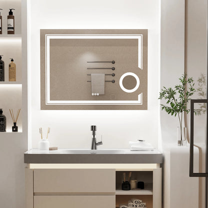 Double lights Smart LED Rectangle Bathroom Mirror with 3X Lighted Magnifier,  Front Backlit Dimmable Anti-Fog