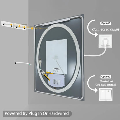 Frameless Double LED Lighted Bathroom Mirror, Rectangle & Round Tempered Glass Frontlit and Backlit Antifog