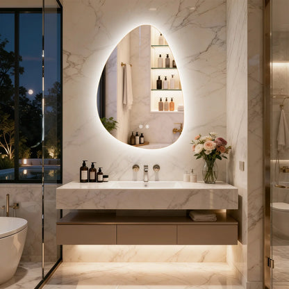 Irregular Illuminated Backlit LED Bathroom Mirror, 3 Colors Setting Anti-fog