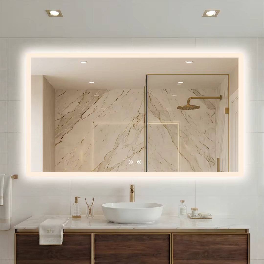 Large Backlit Rectangle Bathroom Mirror with Touch Sensor & Anti-Fog Function