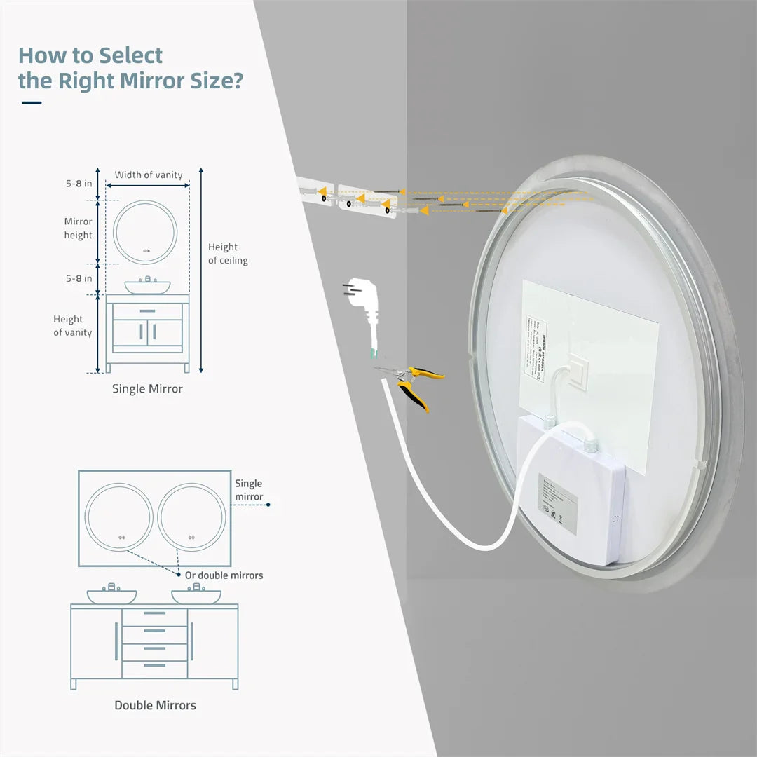 Backlit Round LED Bathroom Mirror, Dimmable Anti-Fog Waterproof Vanity Mirror