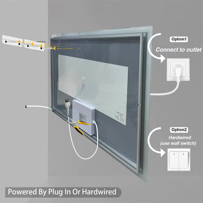 Large Backlit Rectangle Bathroom Mirror with Touch Sensor & Anti-Fog Function