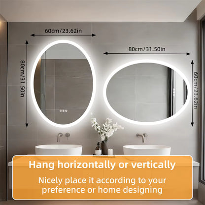 Oval Smart Bluetooth LED Bathroom Mirror with Double NdFeB Speakers,Smart Memory Dimming Lighted Anit-fog Mirror
