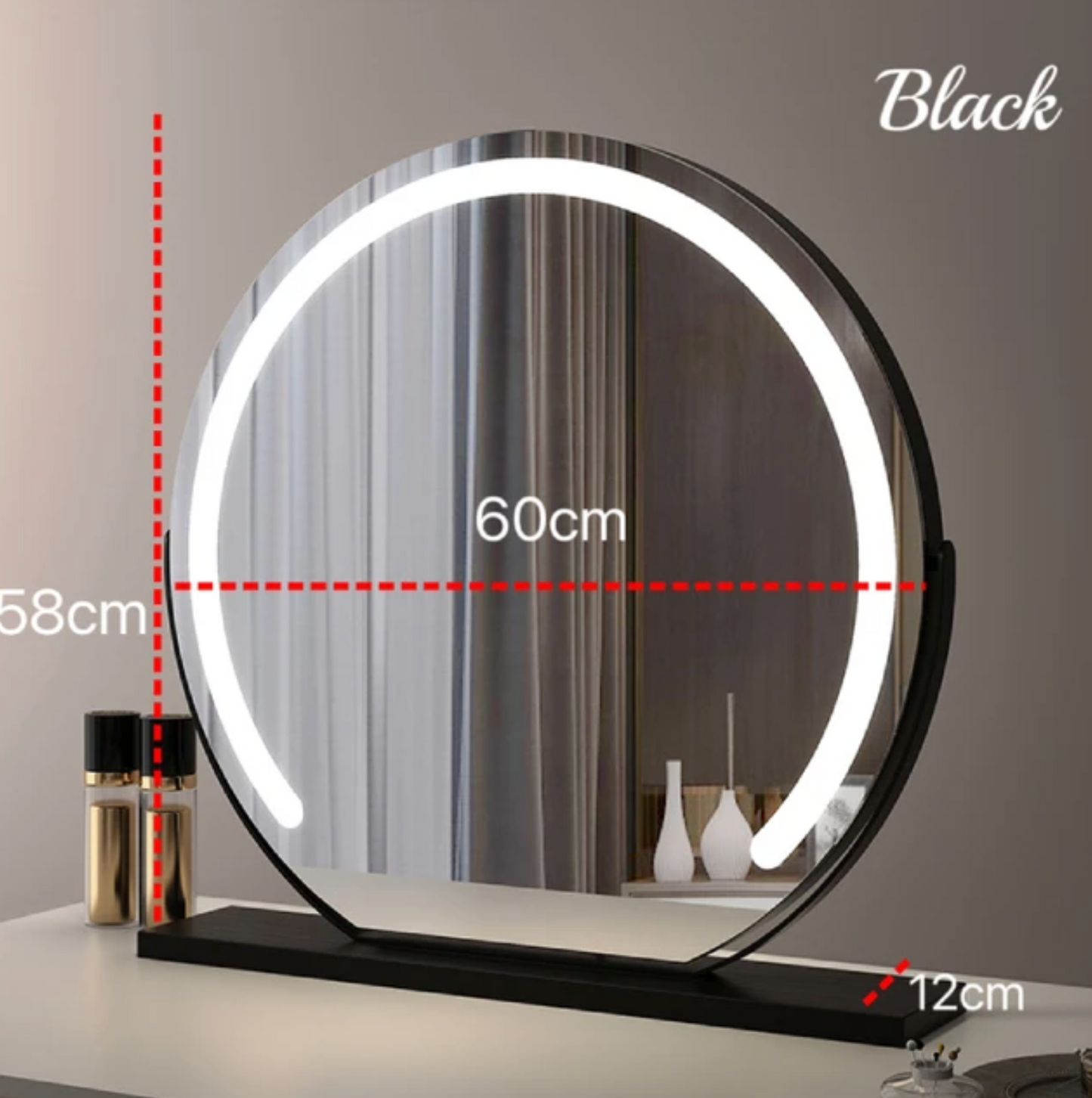 Round LED Vanity Mirror with Smart Touch, Dimmable 3-Light Modes & 360° Rotation for Bedroom