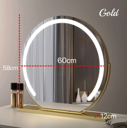 Round LED Vanity Mirror with Smart Touch, Dimmable 3-Light Modes & 360° Rotation for Bedroom