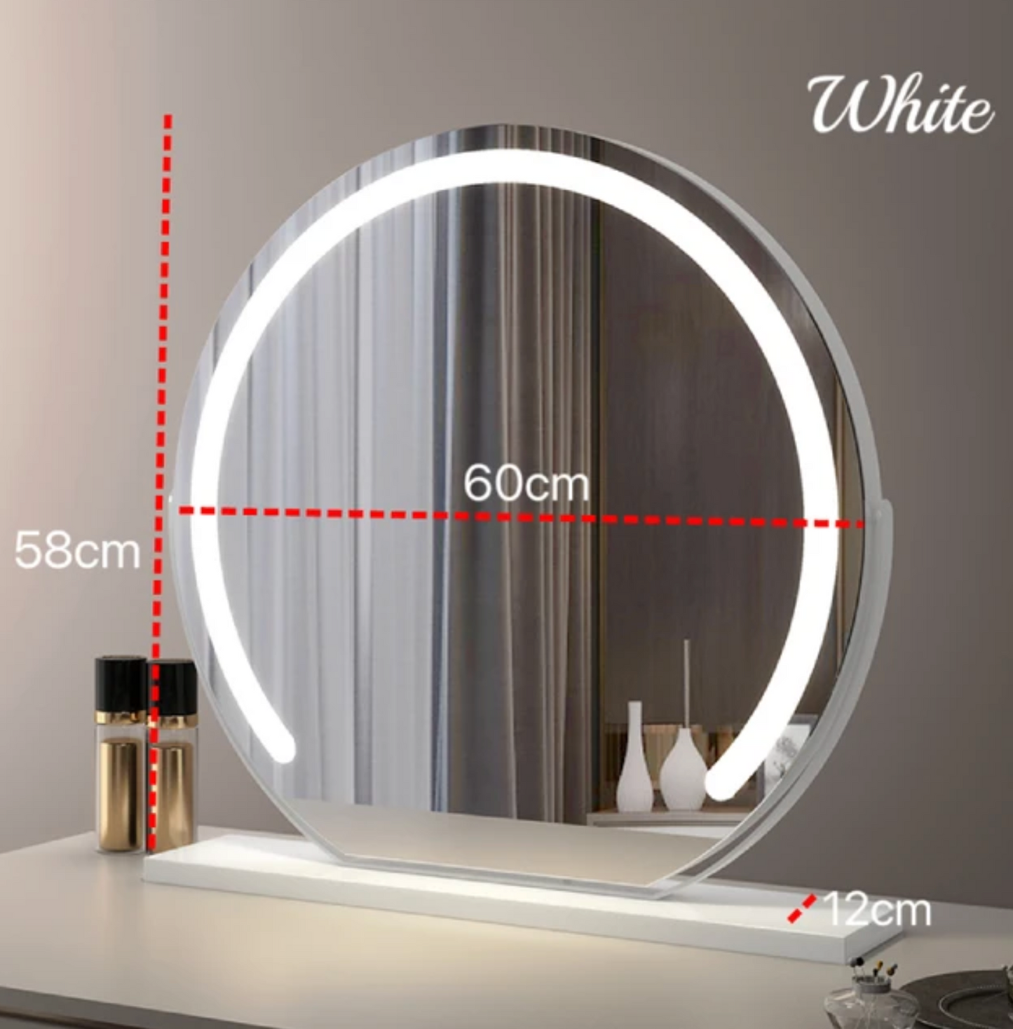 Round LED Vanity Mirror with Smart Touch, Dimmable 3-Light Modes & 360° Rotation for Bedroom