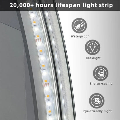 Backlit Round LED Bathroom Mirror, Dimmable Anti-Fog Waterproof Vanity Mirror