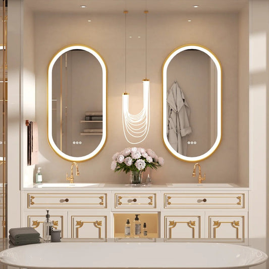 Oval Gold Mirror with Aluminum Frame