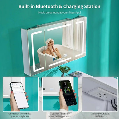 Large LED Medicine Cabinet with Smart Mirror,48" Wide with Bluetooth Speaker, Clock & Temperature Display, UC04