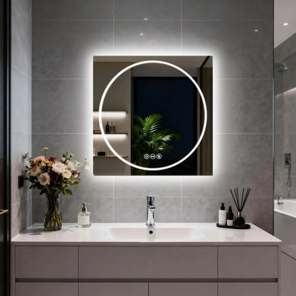 Frameless Double LED Lighted Bathroom Mirror, Rectangle & Round Tempered Glass Frontlit and Backlit Antifog