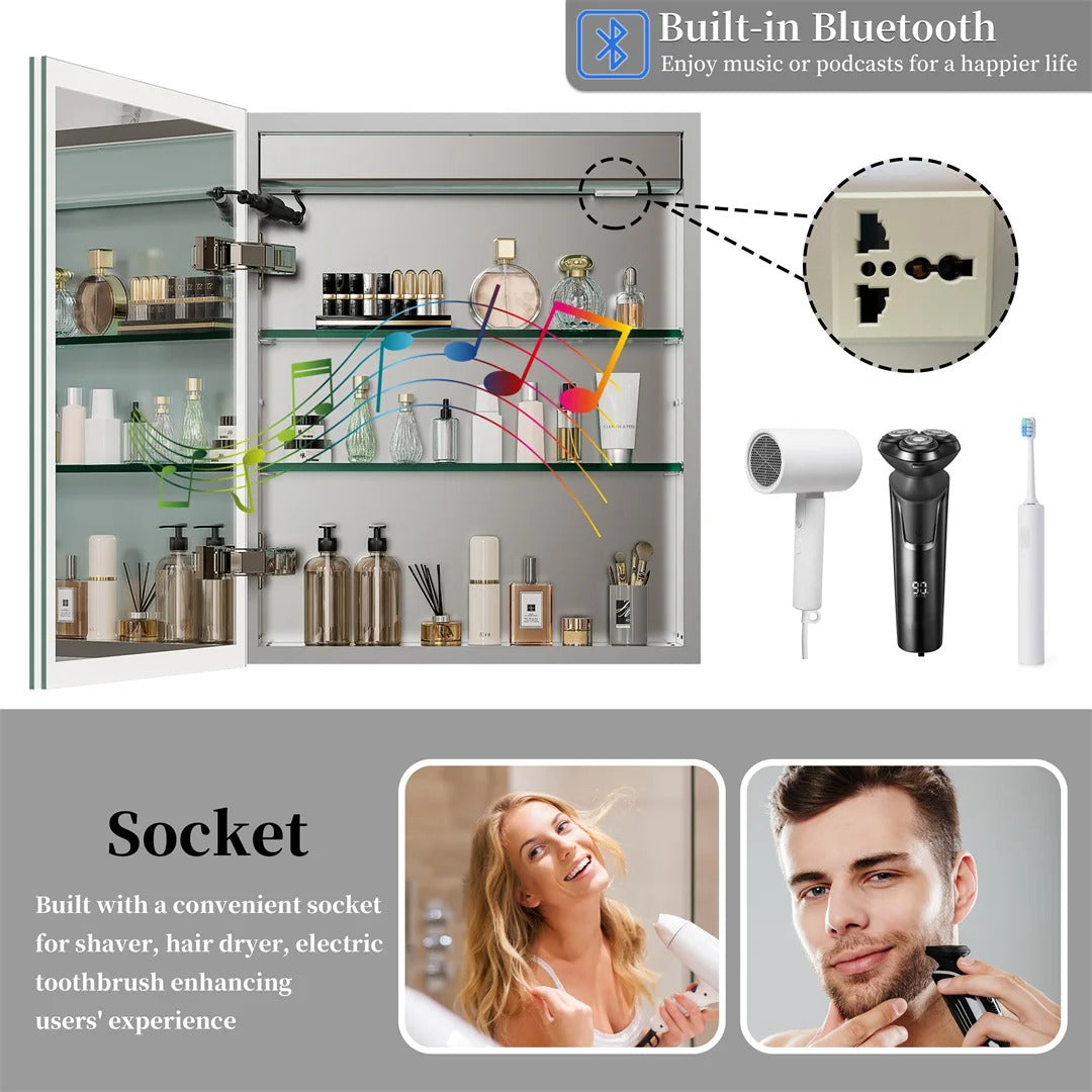 Smart LED Bathroom Mirror Cabinet with Bluetooth Speaker,Front Light