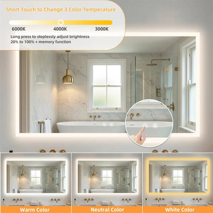 Large Backlit Rectangle Bathroom Mirror with Touch Sensor & Anti-Fog Function