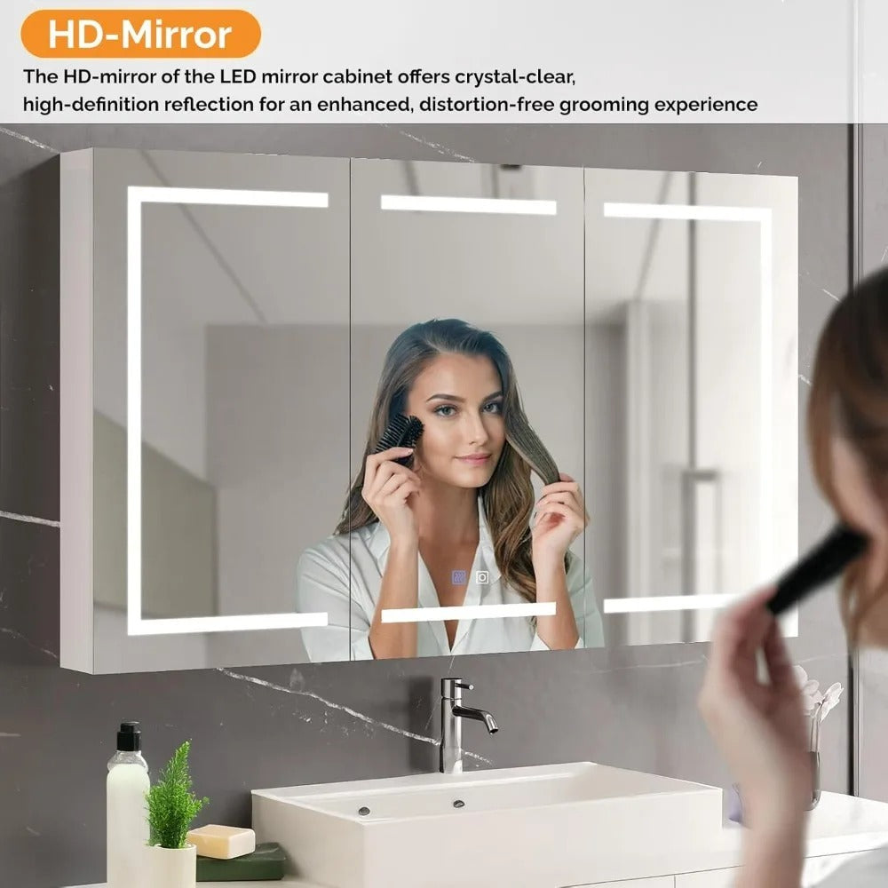 Extra Large 60 x 36 Inch Bathroom Medicine Cabinet with LED Mirror – 3-Door Wall-Mounted Storage Cabinet，UC03