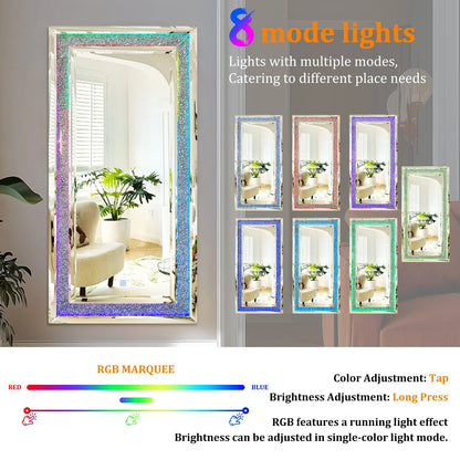 Full-Length Wall Mirror with RGB LED Lights – Decorative Rectangle Large 48x24" Vanity Mirror for Bathroom, Living Room & Cloakroom