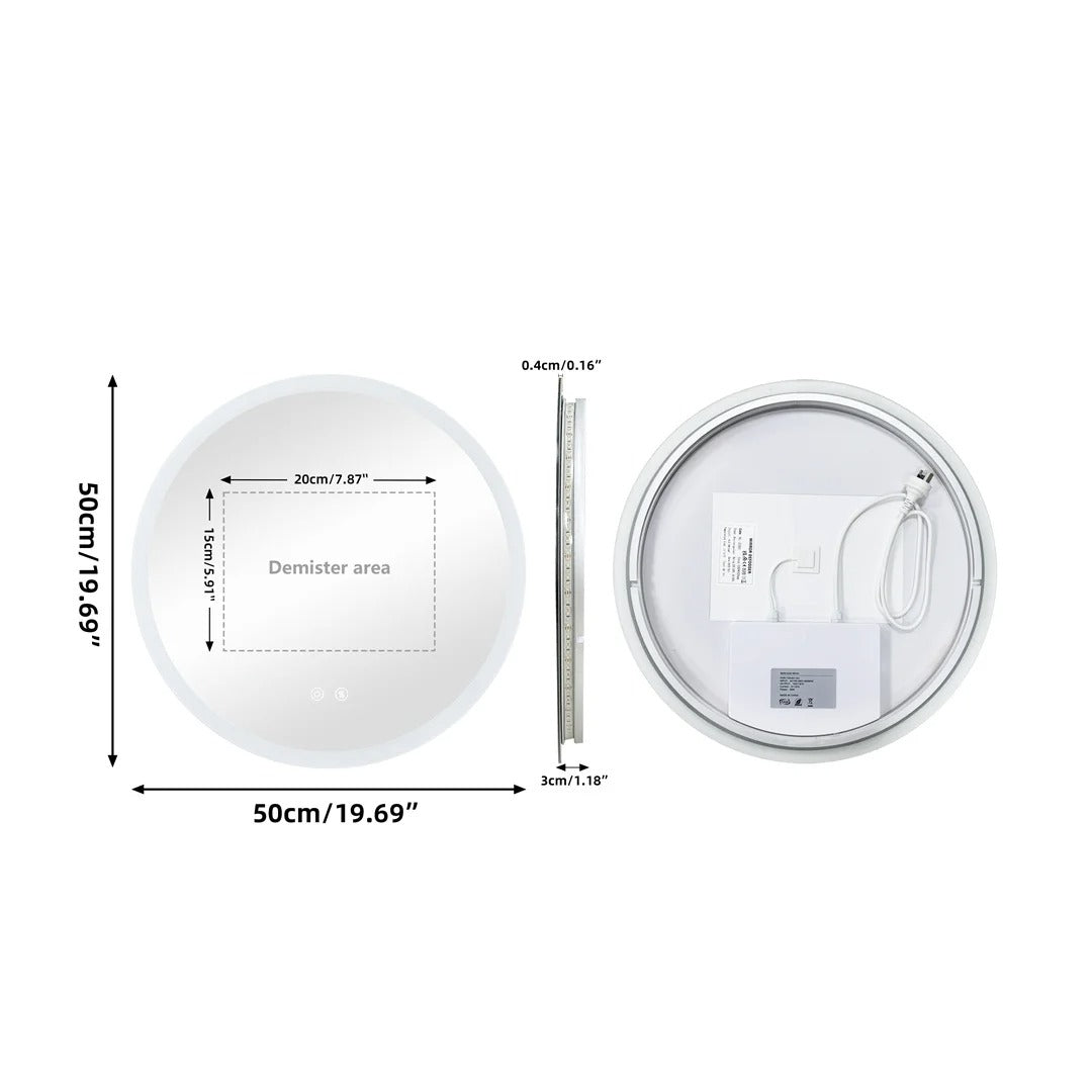 Backlit Round LED Bathroom Mirror, Dimmable Anti-Fog Waterproof Vanity Mirror