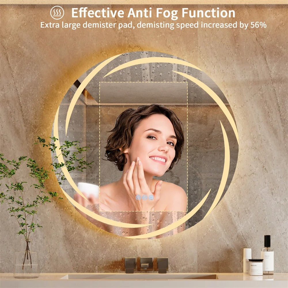 HaloGlow Round Backlit LED Bathroom Mirror, Anti-Fog, Memory Smart LED Mirror