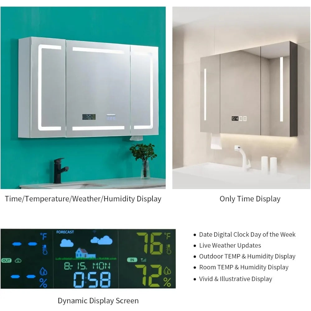 Large LED Medicine Cabinet with Smart Mirror,48" Wide with Bluetooth Speaker, Clock & Temperature Display, UC04