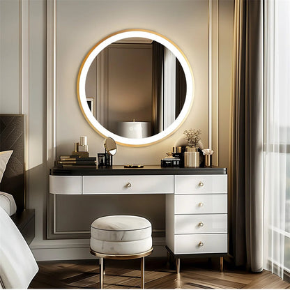 Golden Frame Round,Front Light LED Smart Bathroom Illumination Mirror, Wall Mounted, Anti-Fog