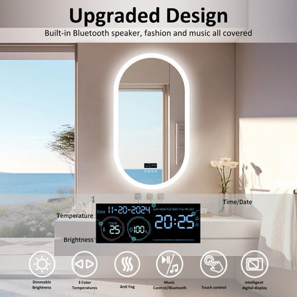 Oval LED Mirror with Bluetooth Speaker