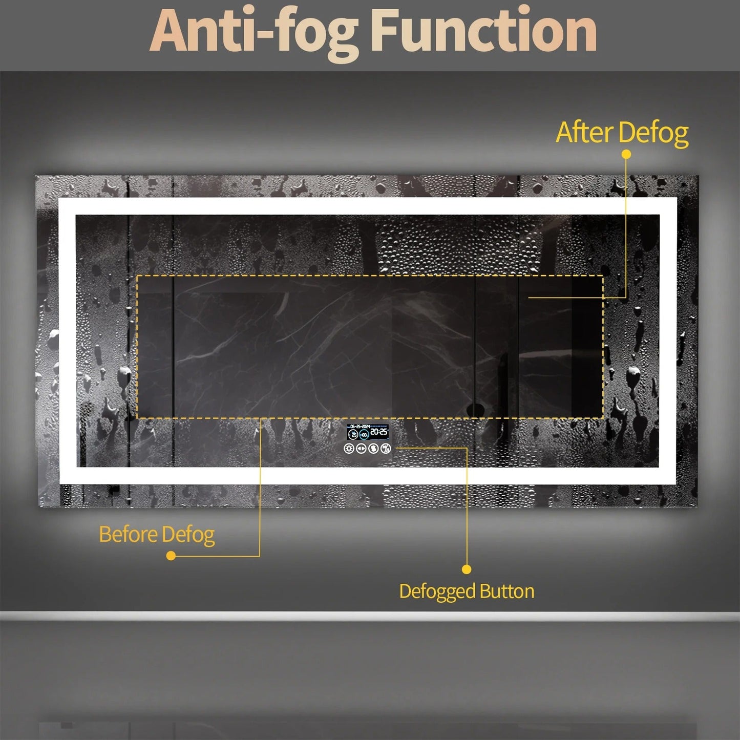 Smart LED  Mirror With Bluetooth，Multiple Size Rectangle Double Lights with Anti-Fog, 3 Color