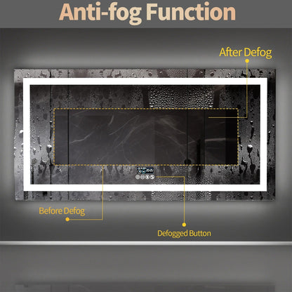 Smart LED  Mirror With Bluetooth，Multiple Size Rectangle Double Lights with Anti-Fog, 3 Color