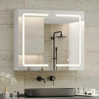 Wall-Mounted Bathroom Medicine Cabinet with LED Mirror – Double Doors, Storage Shelves, UC01