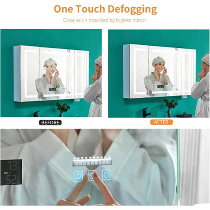 Large LED Medicine Cabinet with Smart Mirror,48" Wide with Bluetooth Speaker, Clock & Temperature Display, UC04
