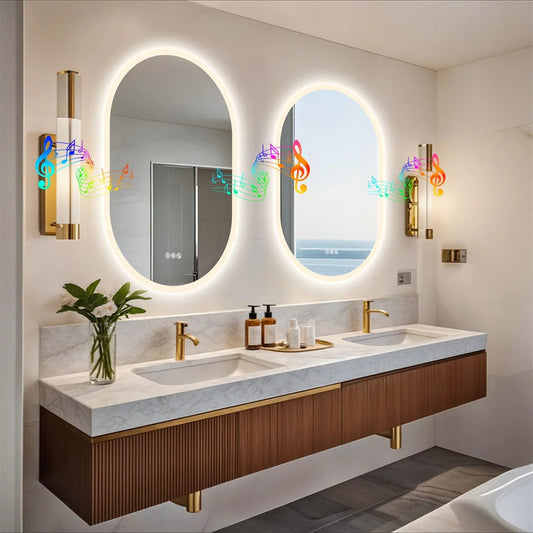 Oval Smart Illuminated Bathroom Vanity Mirror With Bluetooth Speakers, 24x36"