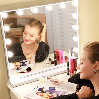 Large Hollywood Makeup Mirror with 17 LED Bulbs – 3 Color Modes for Dressing Table