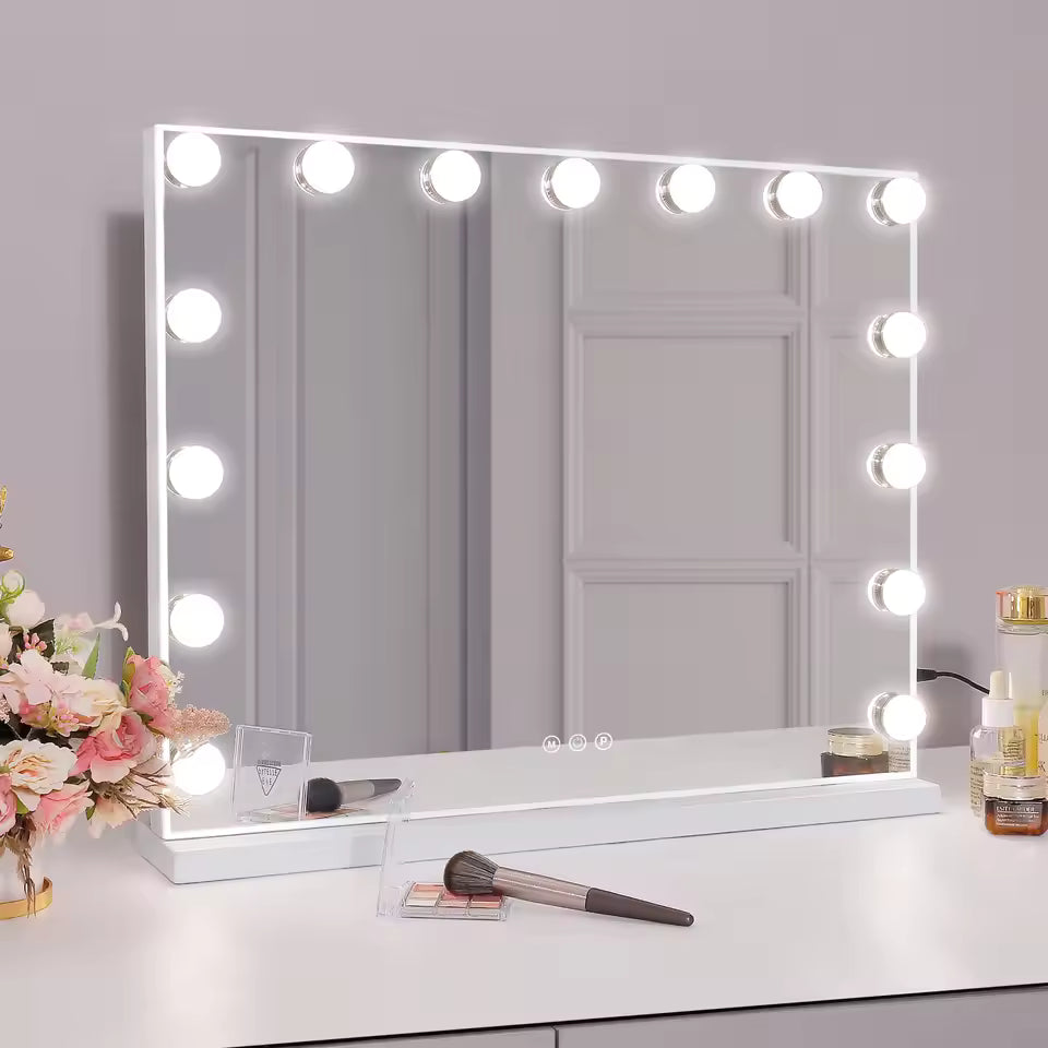 FENCHILIN Vanity Mirror with Lights Lighted Makeup Mirror with 15 Dimmable LED Bulbs for Dressing Room Tabletop - M007