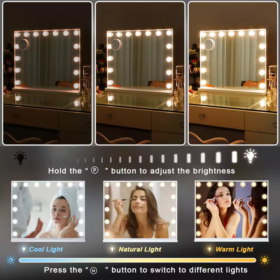 FENCHILIN Vanity Mirror with Lights Lighted Makeup Mirror with 15 Dimmable LED Bulbs for Dressing Room Tabletop - M007