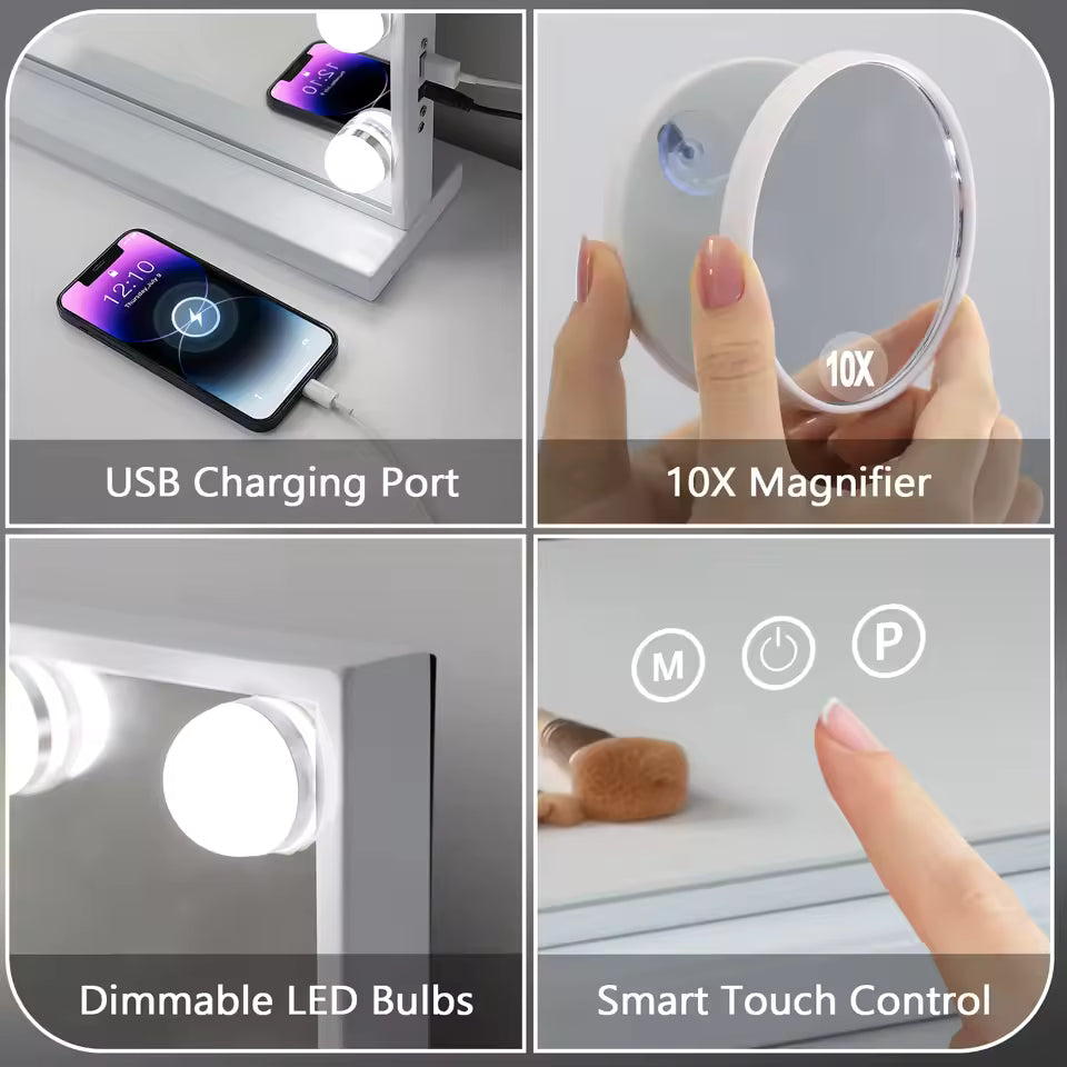 FENCHILIN Vanity Mirror with Lights Lighted Makeup Mirror with 15 Dimmable LED Bulbs for Dressing Room Tabletop - M007