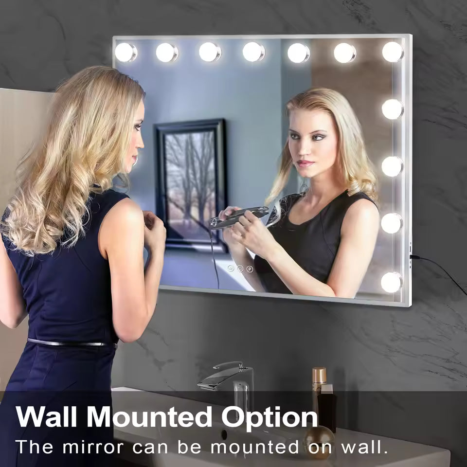 FENCHILIN Vanity Mirror with Lights Lighted Makeup Mirror with 15 Dimmable LED Bulbs for Dressing Room Tabletop - M007