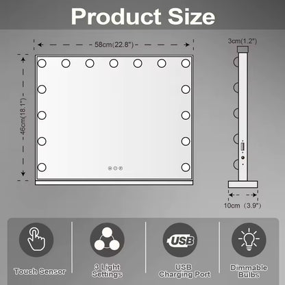 FENCHILIN Vanity Mirror with Lights Lighted Makeup Mirror with 15 Dimmable LED Bulbs for Dressing Room Tabletop - M007