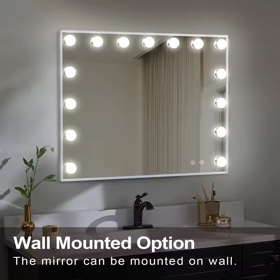 Large Bluetooth Vanity Mirror Makeup Mirror with Lights Touchscreen Control Cosmetic Mirrors with 15 LED Bulbs - M006