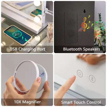 Large Bluetooth Vanity Mirror Makeup Mirror with Lights Touchscreen Control Cosmetic Mirrors with 15 LED Bulbs - M006