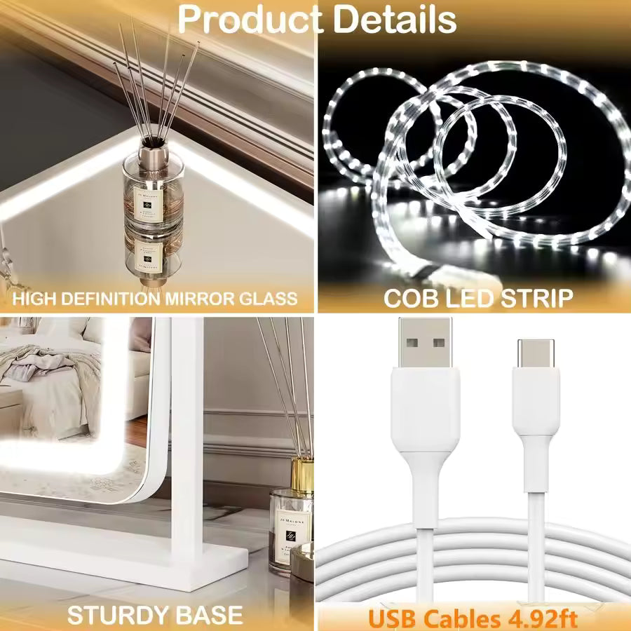 Lighted Makeup Mirror, Hollywood Vanity Mirror with Lights, Three Color Lighting Modes, and 5X Magnification Mirror, Smart Touch - M012