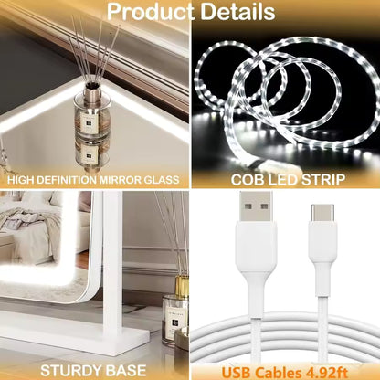 Lighted Makeup Mirror, Hollywood Vanity Mirror with Lights, Three Color Lighting Modes, and 5X Magnification Mirror, Smart Touch - M012