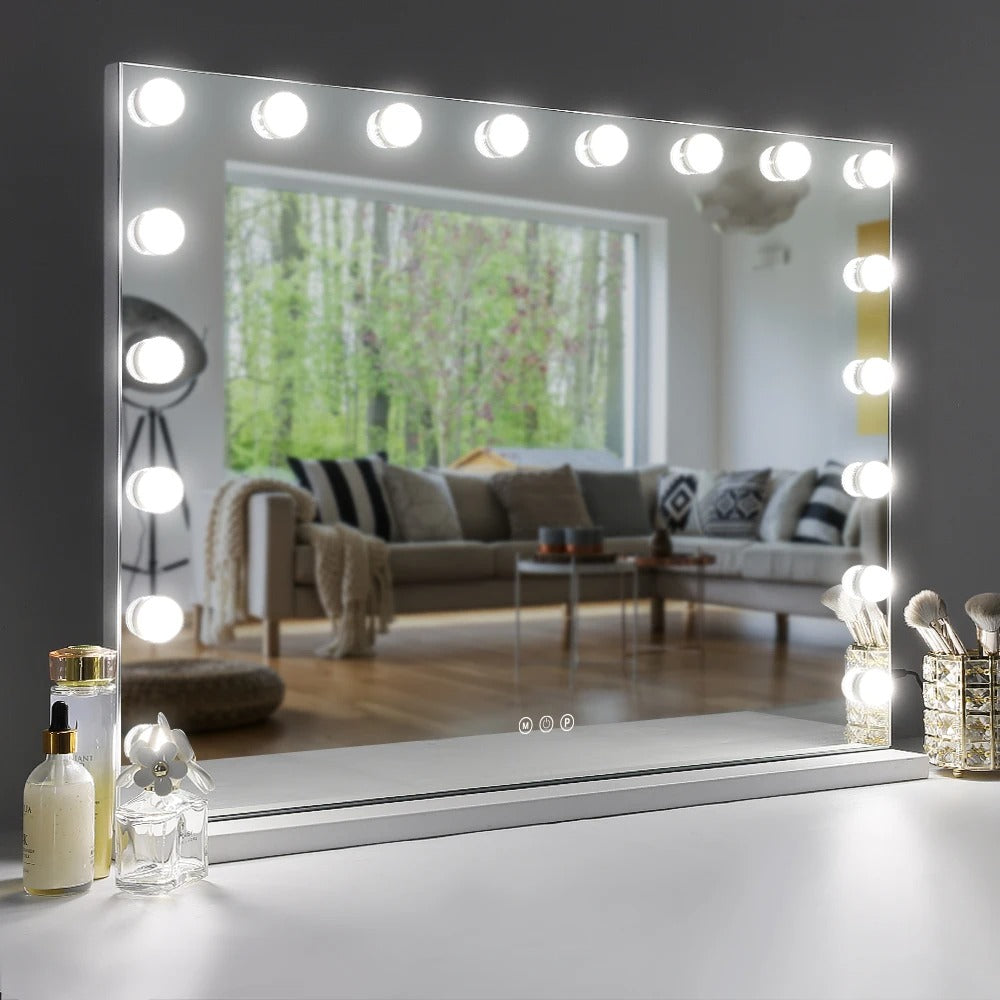 32"x24" Vanity Mirror with 18 Dimmable LED Bulbs – Large Hollywood Mirror 10X Magnified, 3 Color Modes & USB Charging Port - M004