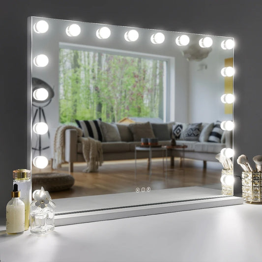 32"x24" Vanity Mirror with 18 Dimmable LED Bulbs – Large Hollywood Mirror 10X Magnified, 3 Color Modes & USB Charging Port - M004