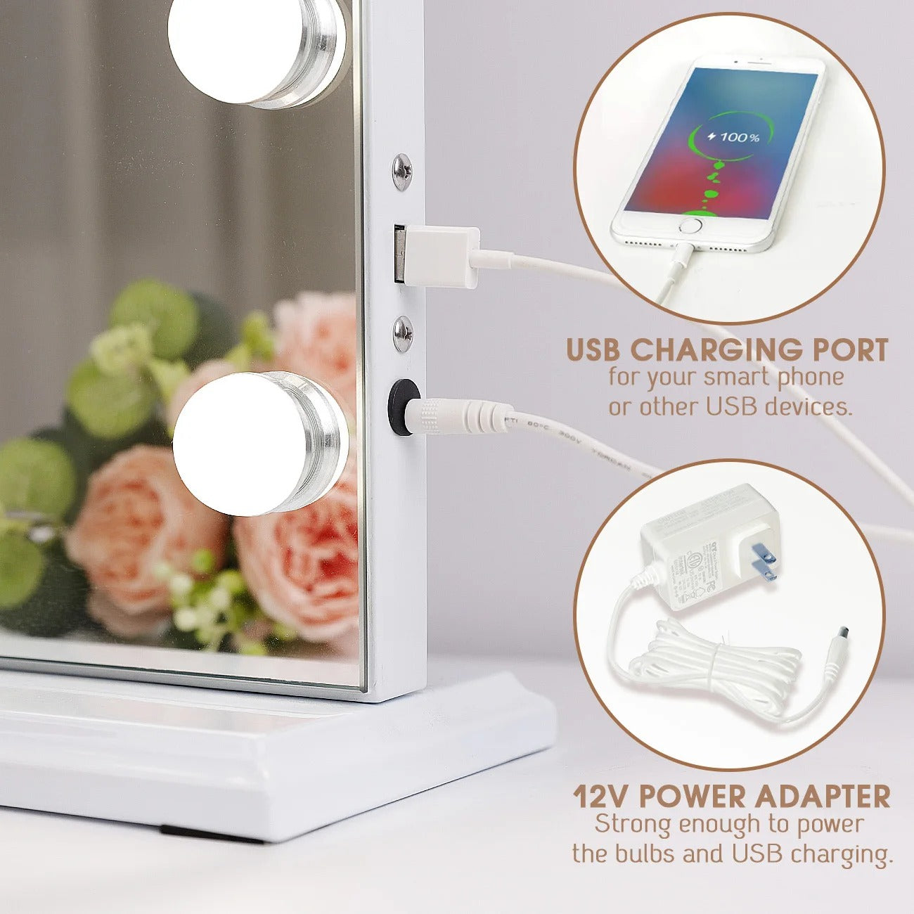 32"x24" Vanity Mirror with 18 Dimmable LED Bulbs – Large Hollywood Mirror 10X Magnified, 3 Color Modes & USB Charging Port - M004