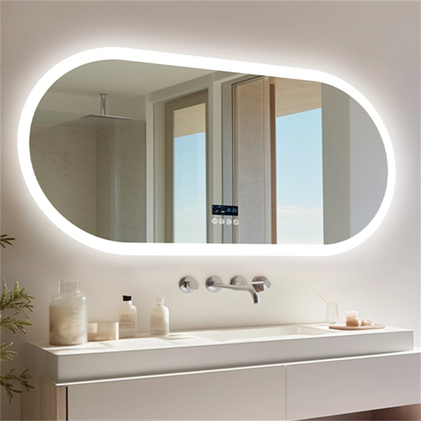 Oval Smart LED Bathroom Mirror with Bluetooth Speaker – Backlit, Touch Sensor & Anti-Fog Design