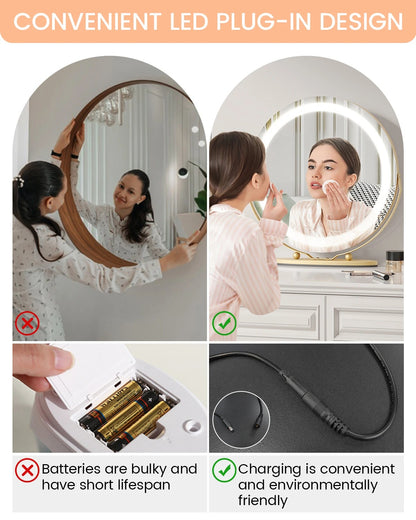 19" Large Round LED Vanity Mirror with Touch Control – Dimmable 3-Color Makeup Light for Bedroom Tabletop - M002