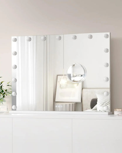 Large 32"x24" Rectangle Hollywood Makeup Mirror with 17 LED Bulbs – 3 Color Modes Touch Control with 3X Magnification for Dressing Table - M001